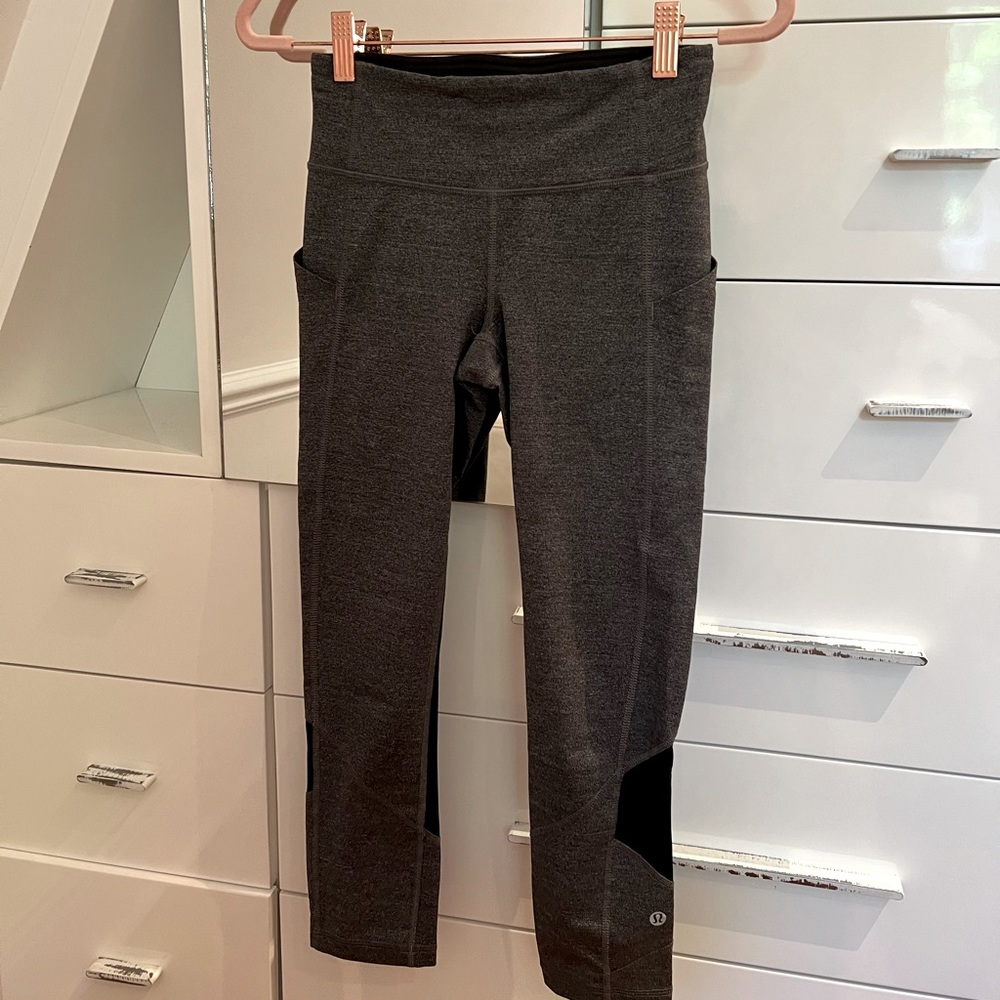 Grey and black 3/4 length Lululemon leggings
